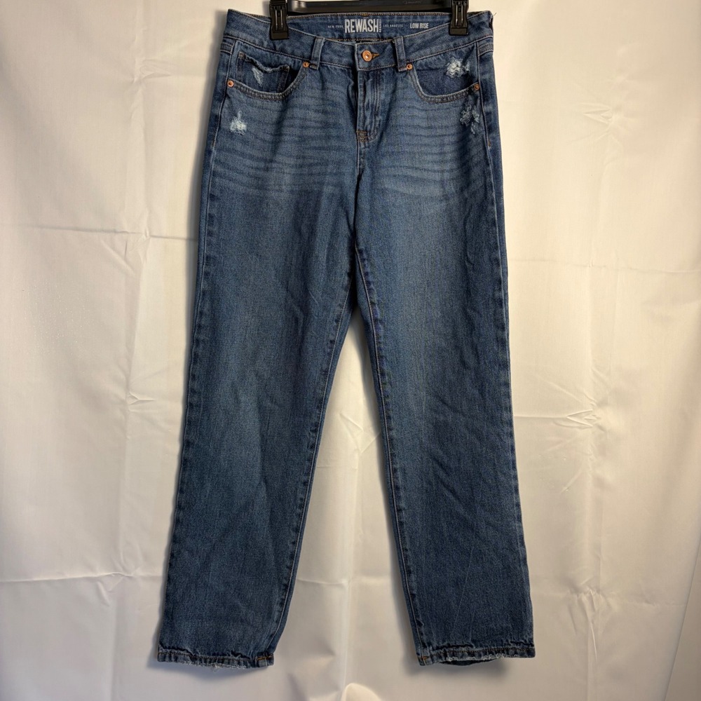 Rewash Brand Low Rise Straight Leg Distressed Jeans Blue Medium Wash Size 9 29